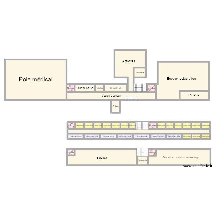 Institut. Plan de 43 pièces et 439 m2