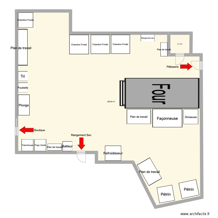 labo boulangerie . Plan de 2 pièces et 212 m2