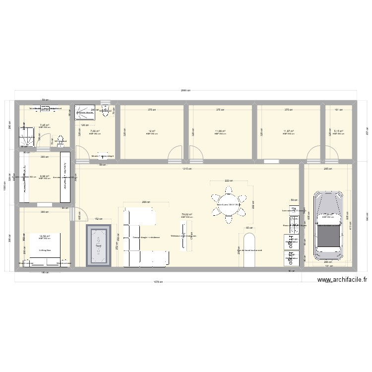 1er test. Plan de 10 pièces et 173 m2