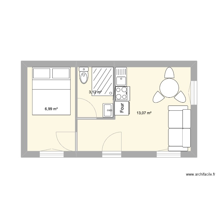 Studio St georges. Plan de 3 pièces et 23 m2