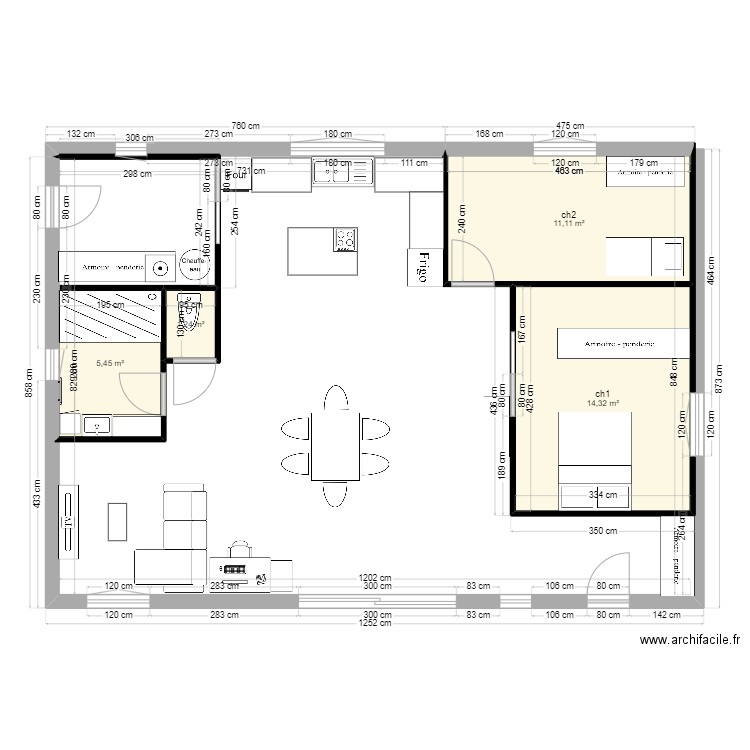 plan N°2. Plan de 4 pièces et 32 m2