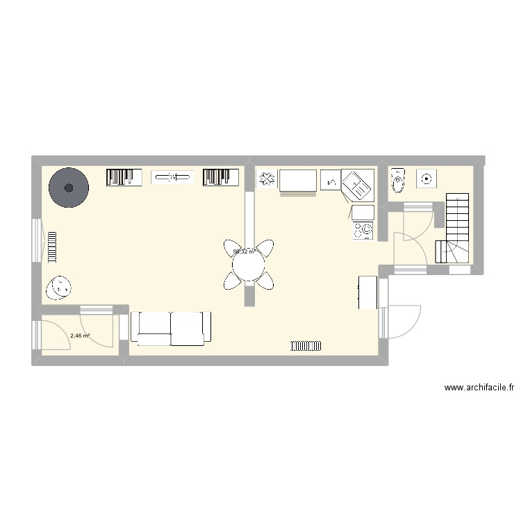 Projet VILLERS V1 3D agencement . Plan de 2 pièces et 53 m2