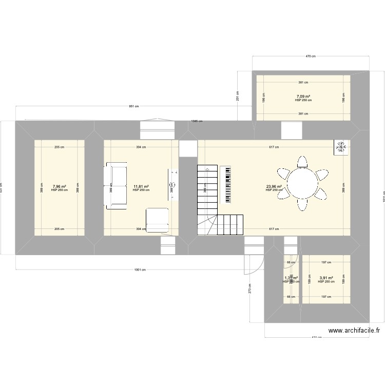 plan RDC actuel mesuré. Plan de 6 pièces et 56 m2