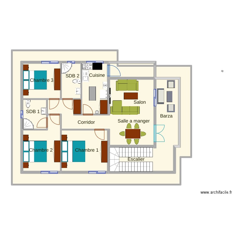 Eloi vue en plan etage. Plan de 11 pièces et 142 m2