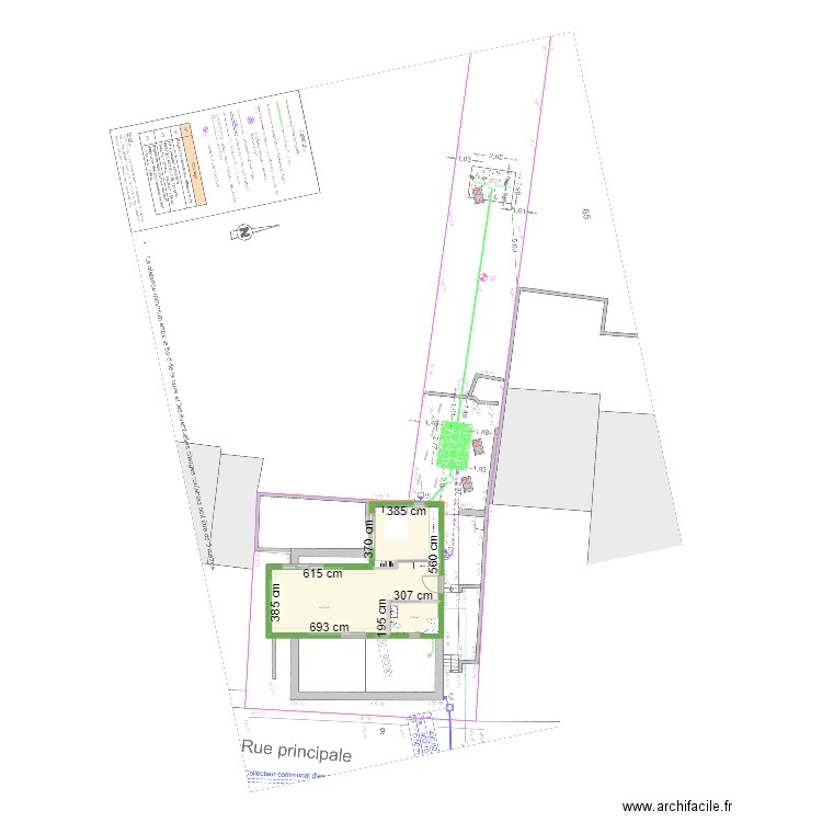 en L extension/surélévation. Plan de 2 pièces et 52 m2