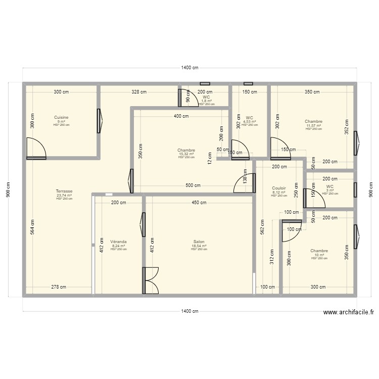 casa . Plan de 11 pièces et 114 m2