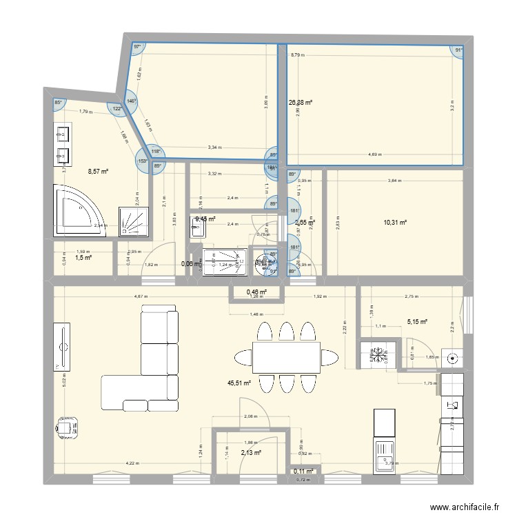 plan blagnac t432. Plan de 13 pièces et 113 m2