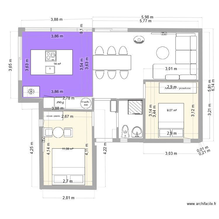 Villiers 20250301. Plan de 3 pièces et 34 m2