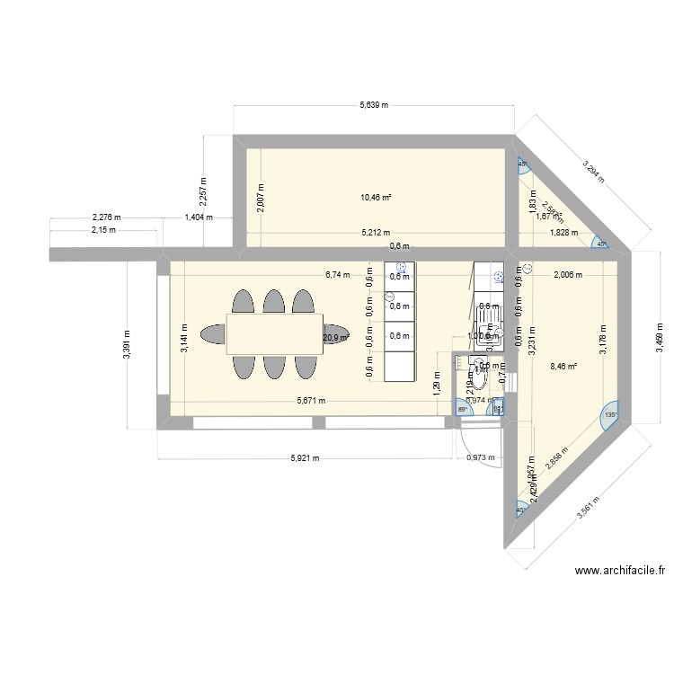 PrésHaut03. Plan de 4 pièces et 41 m2