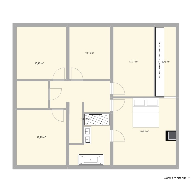 Salle de bain. Plan de 7 pièces et 98 m2