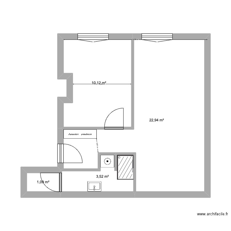 RECAMIER. Plan de 4 pièces et 38 m2