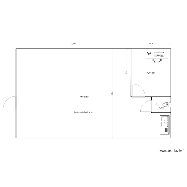 Centre de Mazan. Plan de 2 pièces et 54 m2