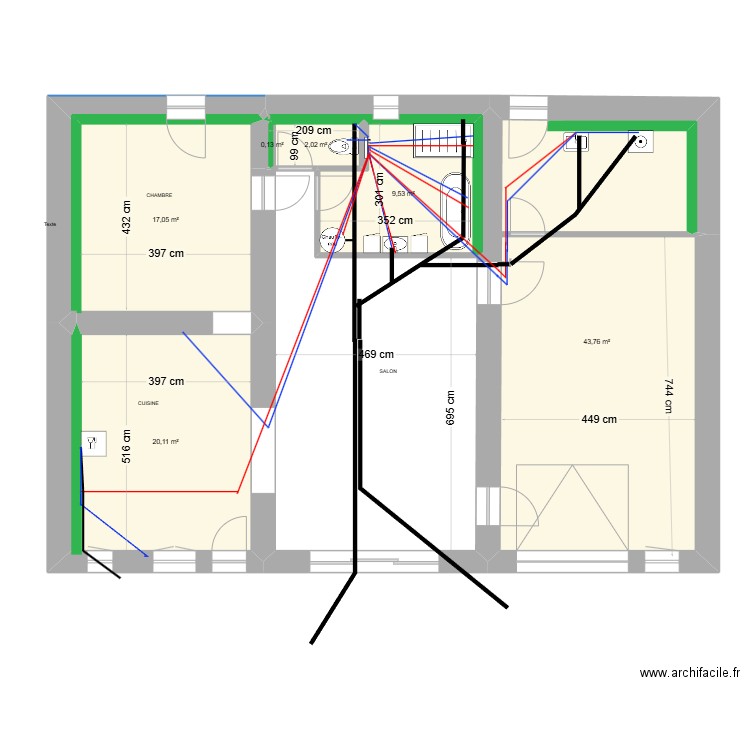 sdb 4. Plan de 6 pièces et 93 m2