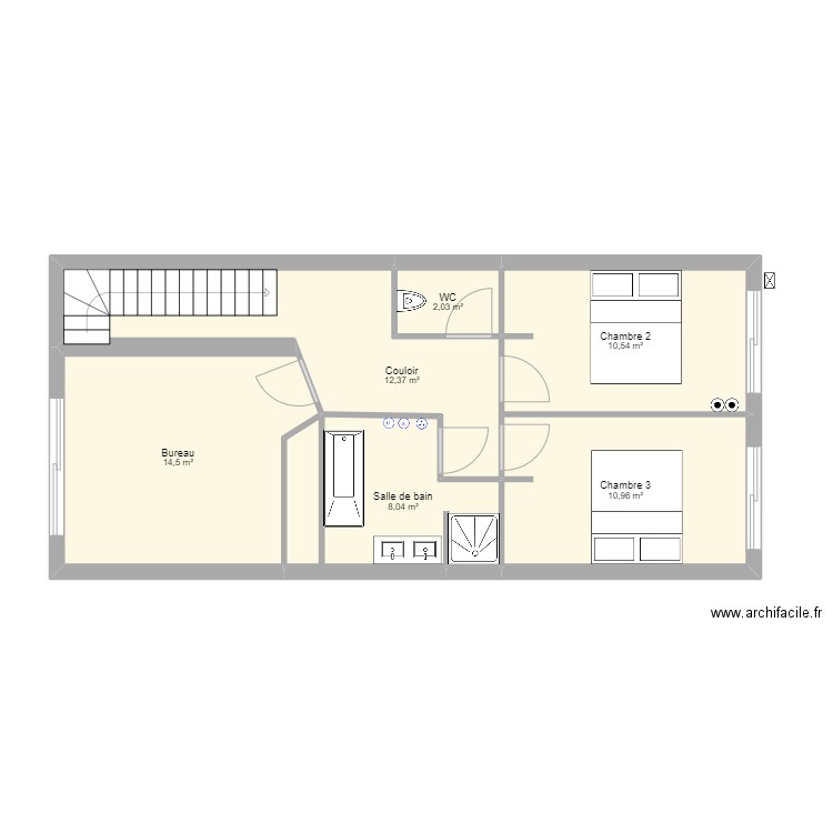 Villa 2 R+1 PC specialisées. Plan de 6 pièces et 58 m2