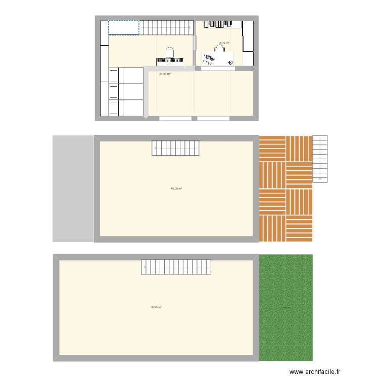 Mezzanine. Plan de 4 pièces et 145 m2