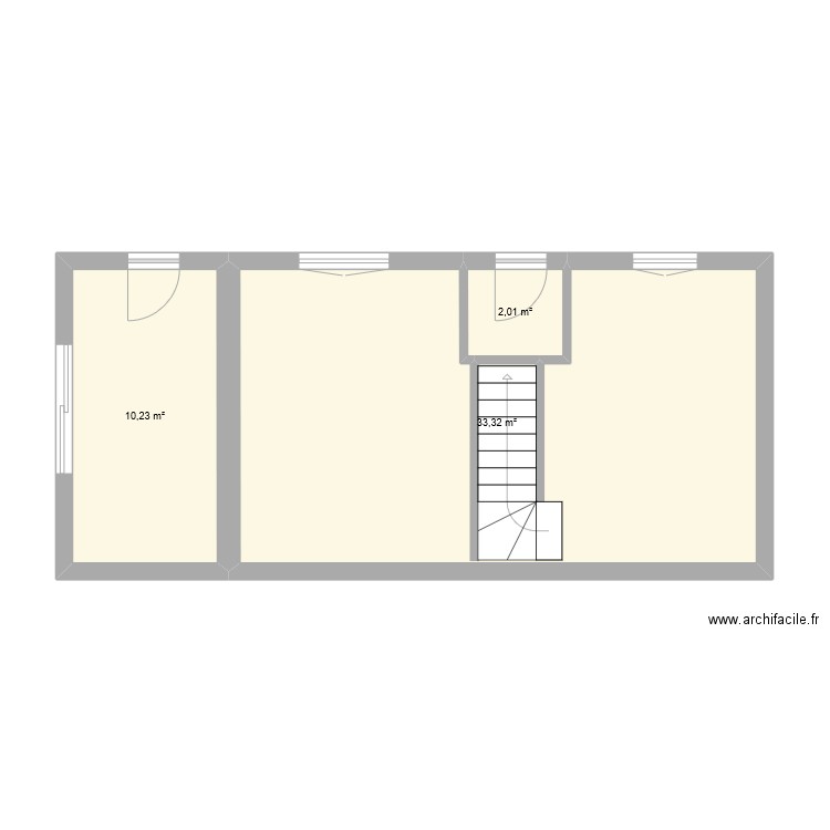 RDC. Plan de 3 pièces et 46 m2