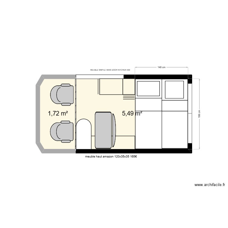 CAMION. Plan de 2 pièces et 7 m2