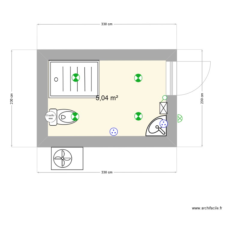 extension. Plan de 1 pièce et 5 m2