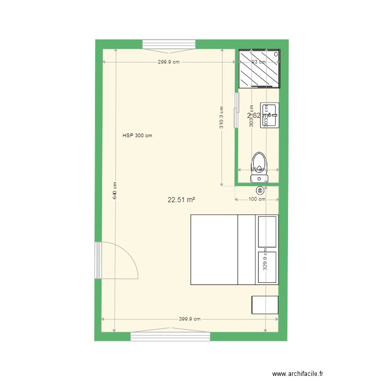 Cenon chambre à réamenager. Plan de 2 pièces et 25 m2