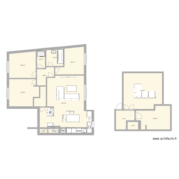 carrieres. Plan de 16 pièces et 122 m2