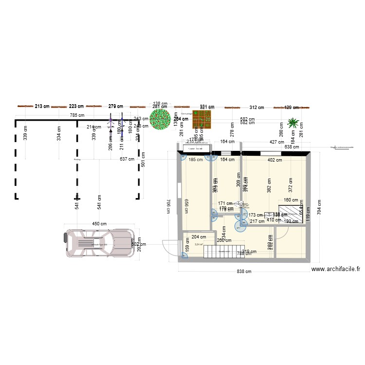 méta. Plan de 2 pièces et 53 m2