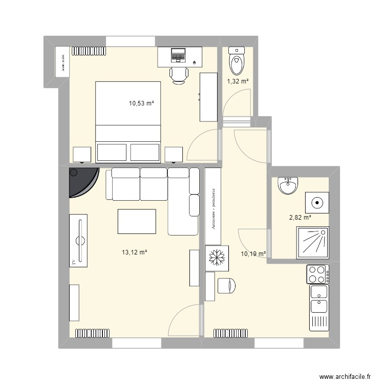 Appartement paris 15. Plan de 5 pièces et 38 m2