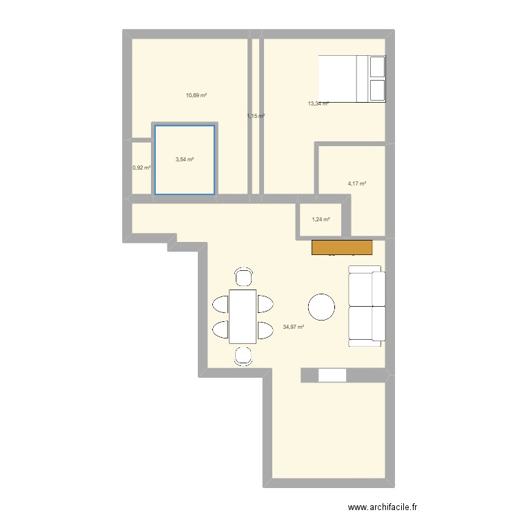 Appartement Colbert. Plan de 8 pièces et 70 m2