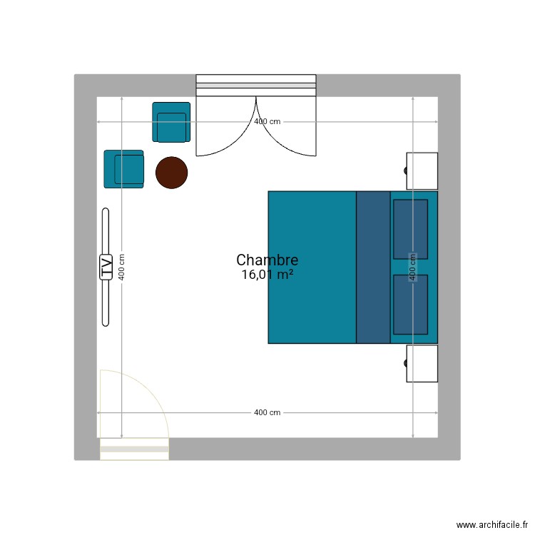 Chambre. Plan de 1 pièce et 16 m2