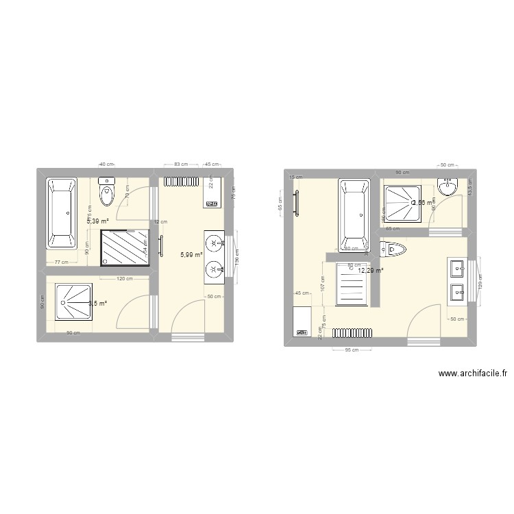 sale de Bain . Plan de 5 pièces et 30 m2