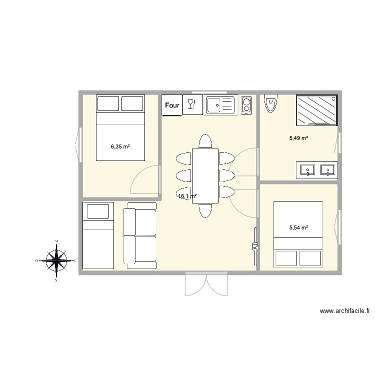 chalet. Plan de 4 pièces et 35 m2