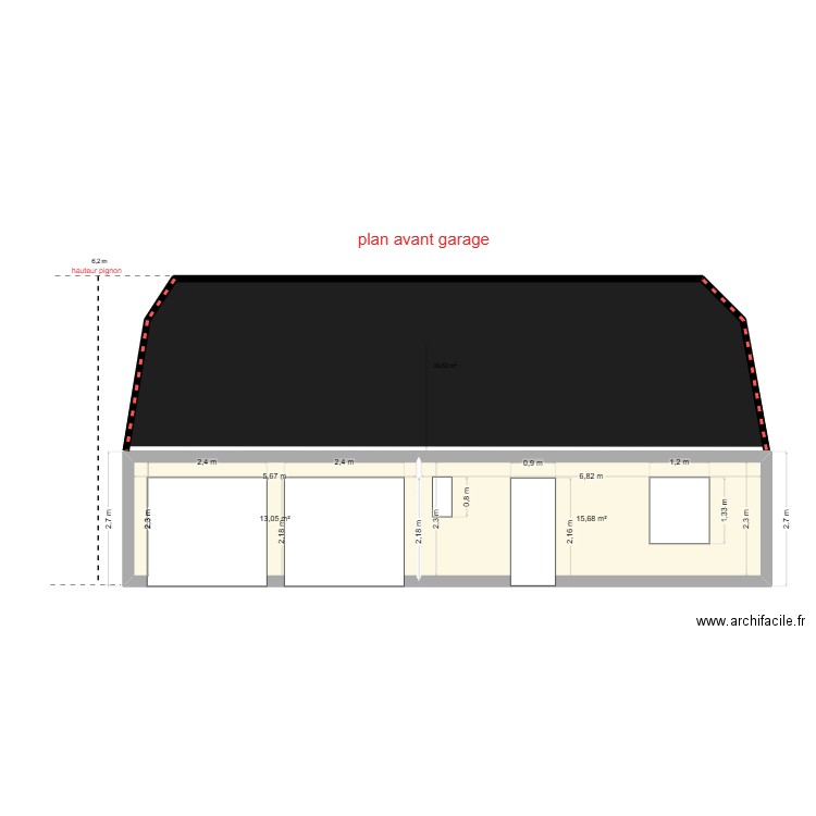 plan facade avant garage. Plan de 2 pièces et 29 m2