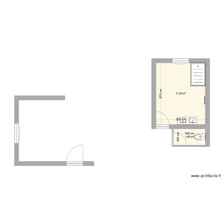 Plans détaillés SDB Cuisine Toilettes LGCHPS. Plan de 2 pièces et 13 m2