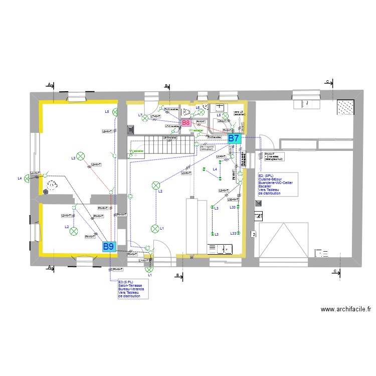RDC_Electricité_Eclairage RdC - E2-E3. Plan de 1 pièce et 154 m2