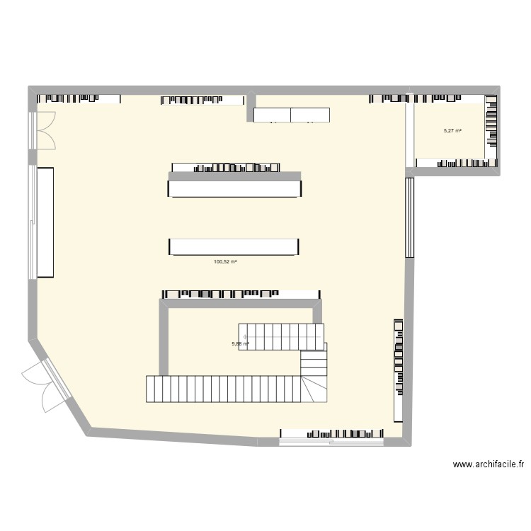 Rez de chaussée. Plan de 3 pièces et 129 m2