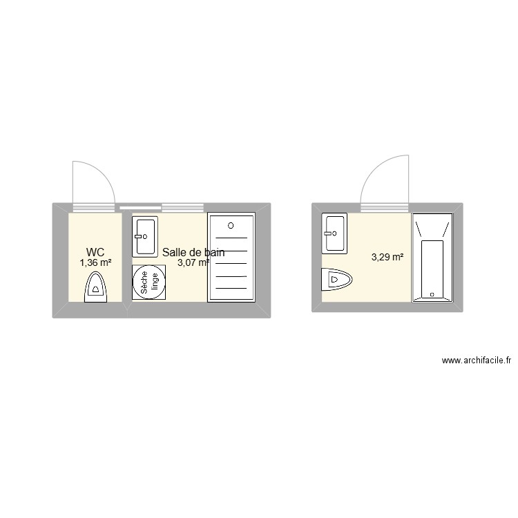 Salle de douche Pignet 1. Plan de 3 pièces et 8 m2