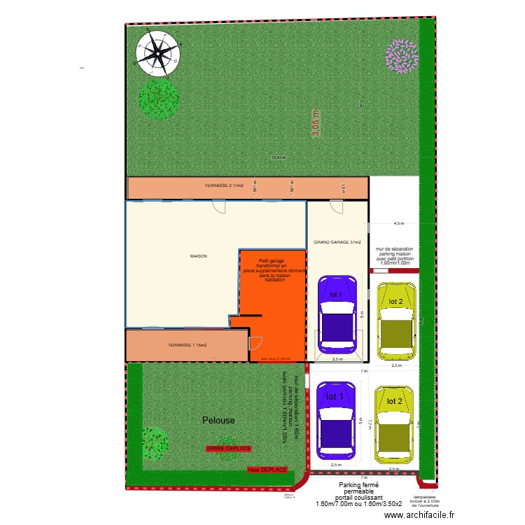 solution parking avec portail choix N°2. Plan de 5 pièces et 175 m2