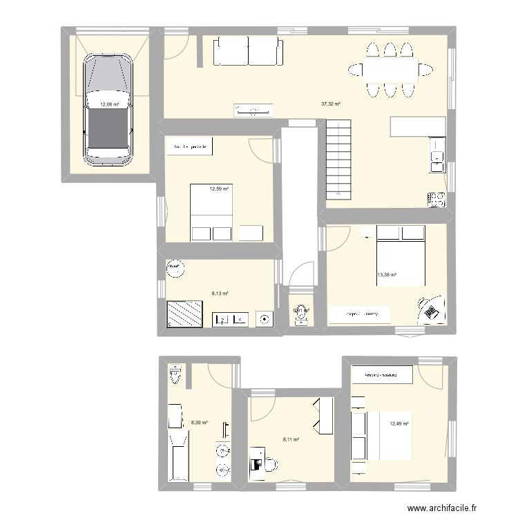 MAISON . Plan de 9 pièces et 113 m2