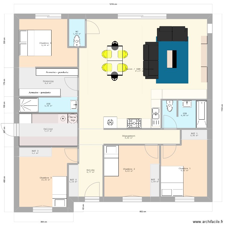 Natilia 4. Plan de 16 pièces et 124 m2