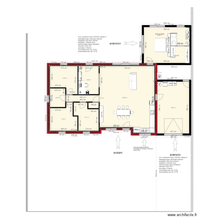 EXTENSION. Plan de 10 pièces et 297 m2