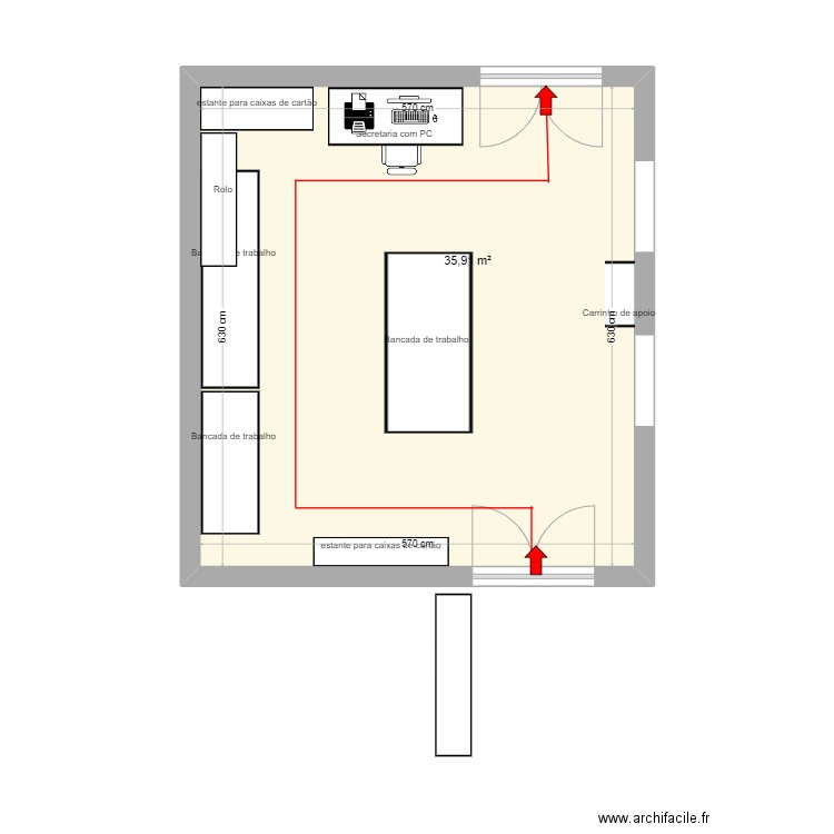 Expedição. Plan de 1 pièce et 36 m2