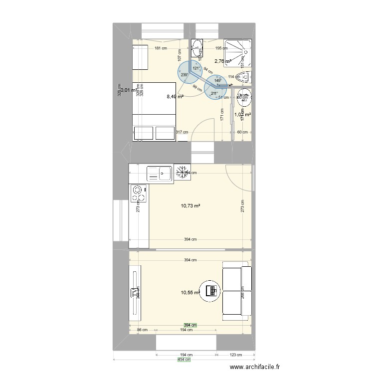 plan type 2 cotes réelles après travaux. Plan de 0 pièce et 0 m2