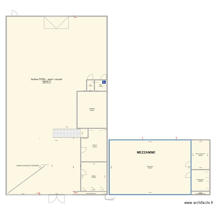 salle de sport plomberie. Plan de 10 pièces et 623 m2