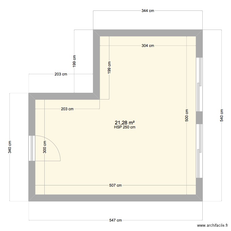 plan glacerie. Plan de 1 pièce et 21 m2