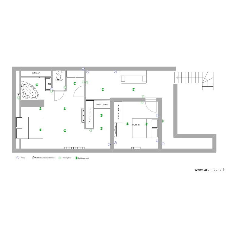 Etage 2 Chambres. Plan de 3 pièces et 13 m2