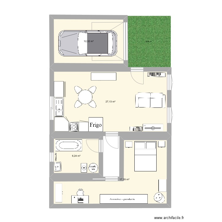 CARRE. Plan de 4 pièces et 63 m2