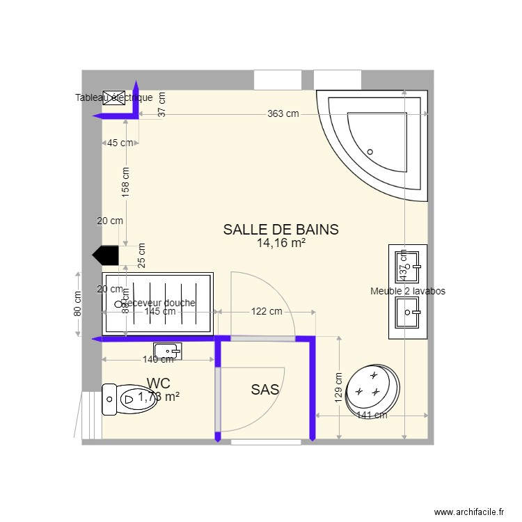 coumert salle de bain angle. Plan de 0 pièce et 0 m2