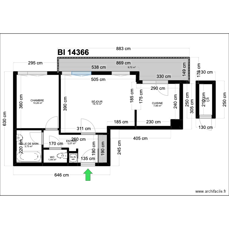 BI 14366. Plan de 11 pièces et 61 m2