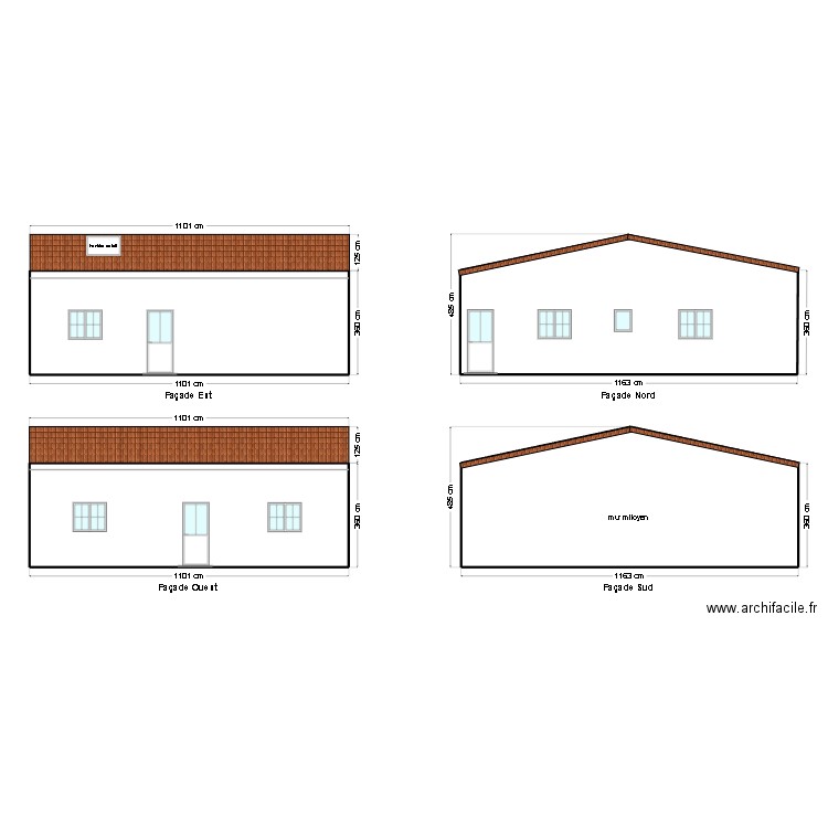 plan façade. Plan de 4 pièces et 176 m2