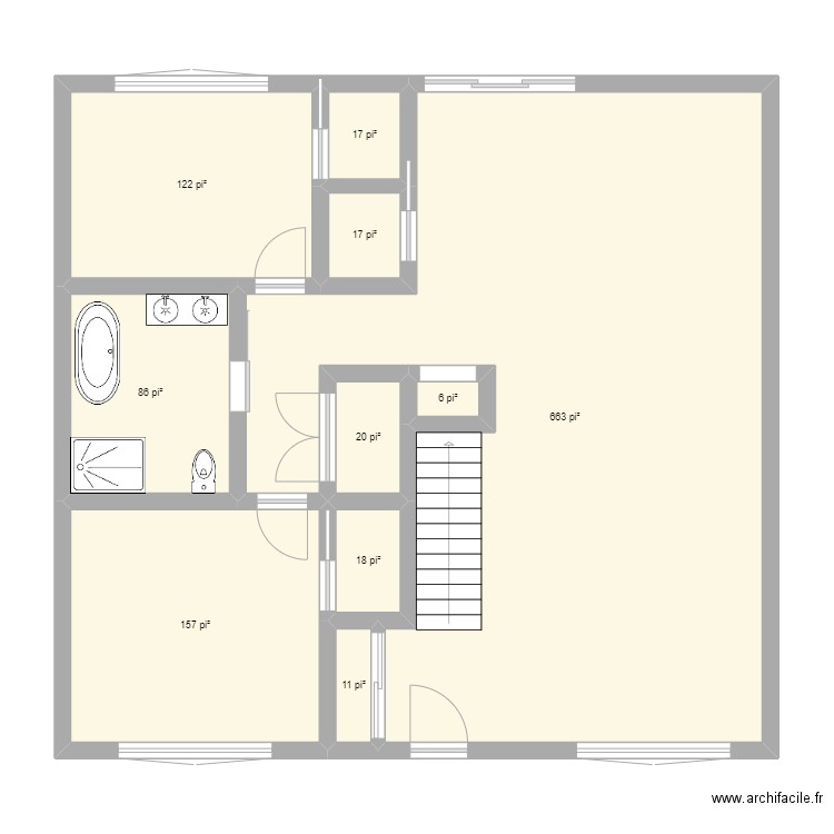 Plein pied 02. Plan de 10 pièces et 104 m2