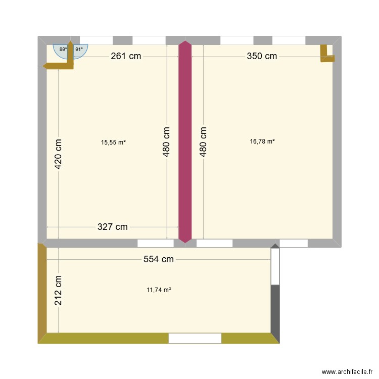 test. Plan de 3 pièces et 44 m2